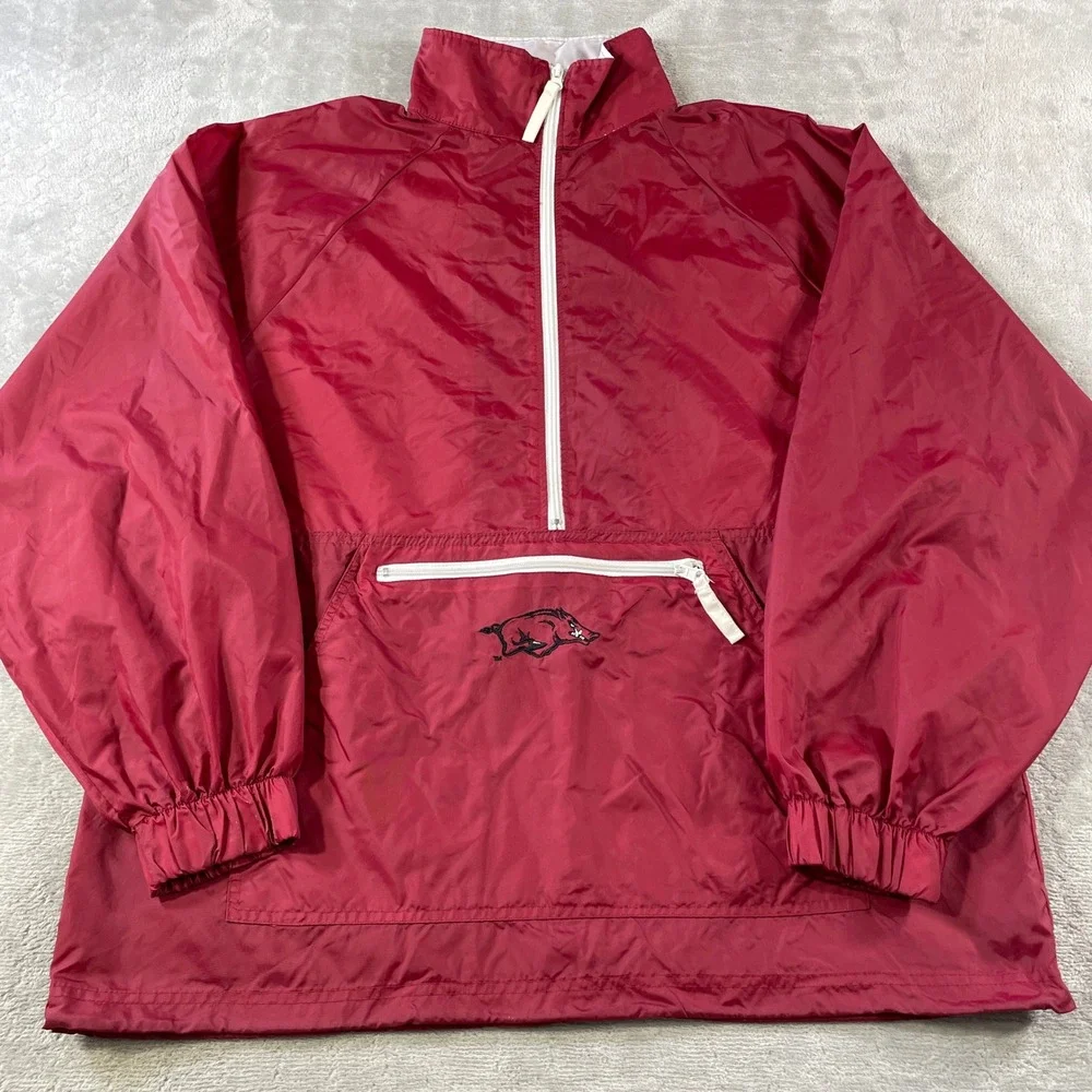 Vintage Arkansas Razorbacks Reebok Windbreaker Anorak Mens Medium Hooded NCAA